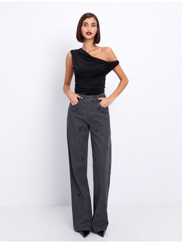 Wide leg τζιν με μαύρες πέτρες toi&moi 20-5544-225