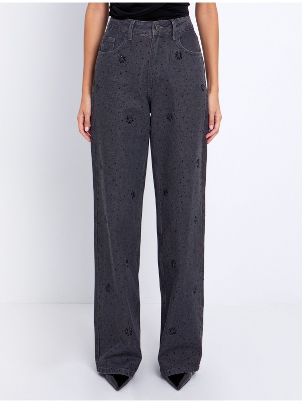 Wide leg τζιν με μαύρες πέτρες toi&moi 20-5544-225