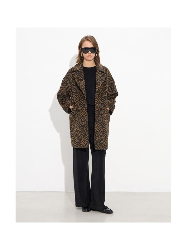 Animal print coat with lapel collar passager 90019