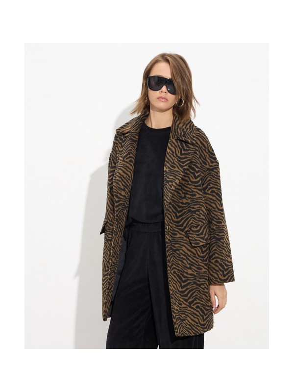 Animal print coat with lapel collar passager 90019