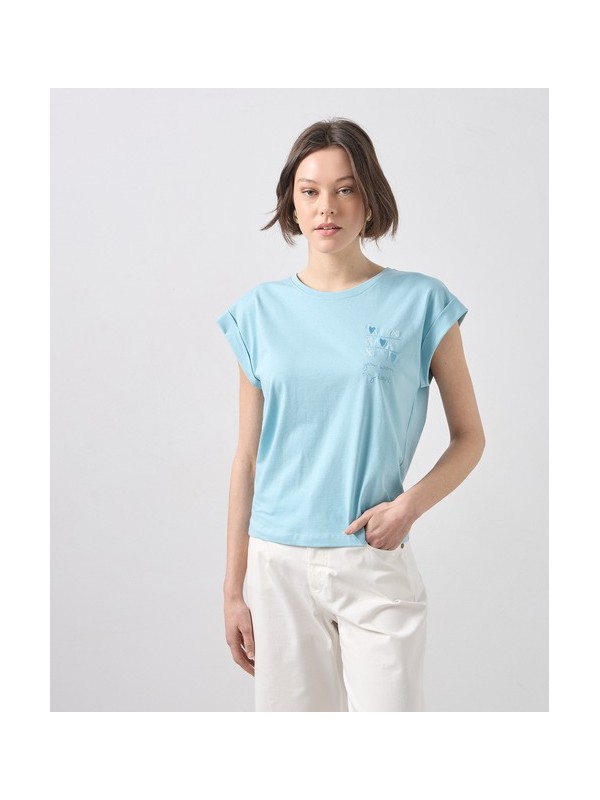 T-shirt με κέντημα καρδιές Passager 41081