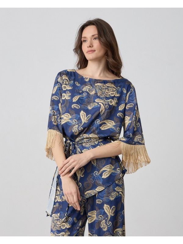 Printed asymmetrical blouse with fringesPassager 41083