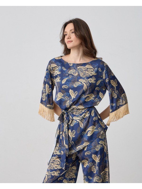 Printed asymmetrical blouse with fringesPassager 41083