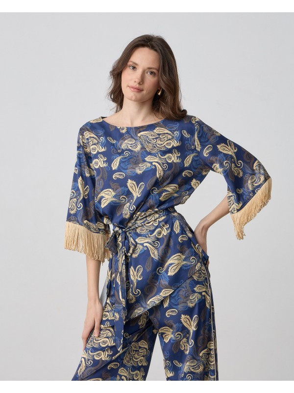 Printed asymmetrical blouse with fringesPassager 41083