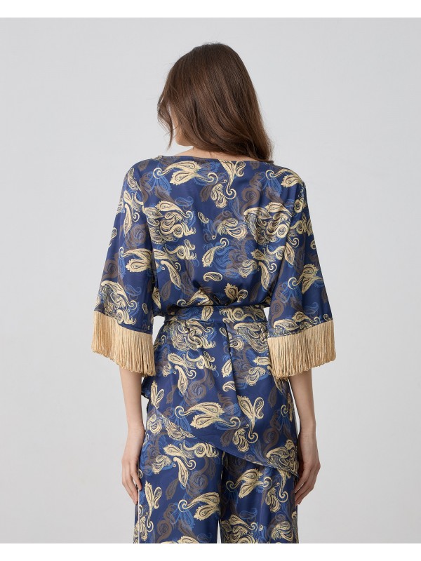 Printed asymmetrical blouse with fringesPassager 41083