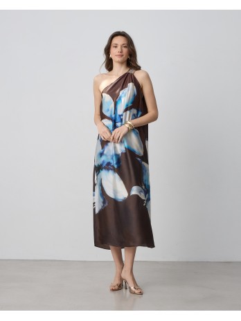 One-shoulder satin midi...