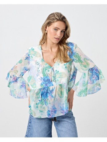 Floral airy blouse with...