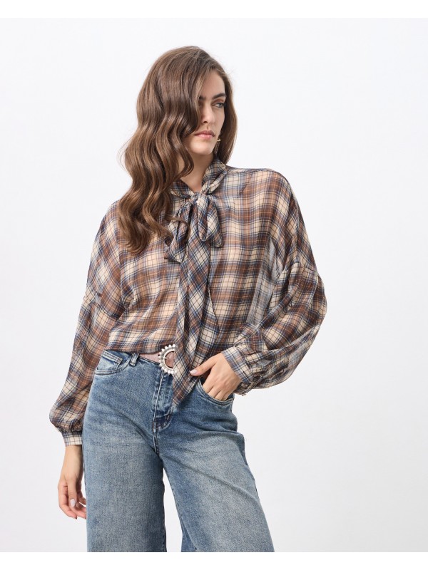 Plaid blouse with a bow tie Passager 42035